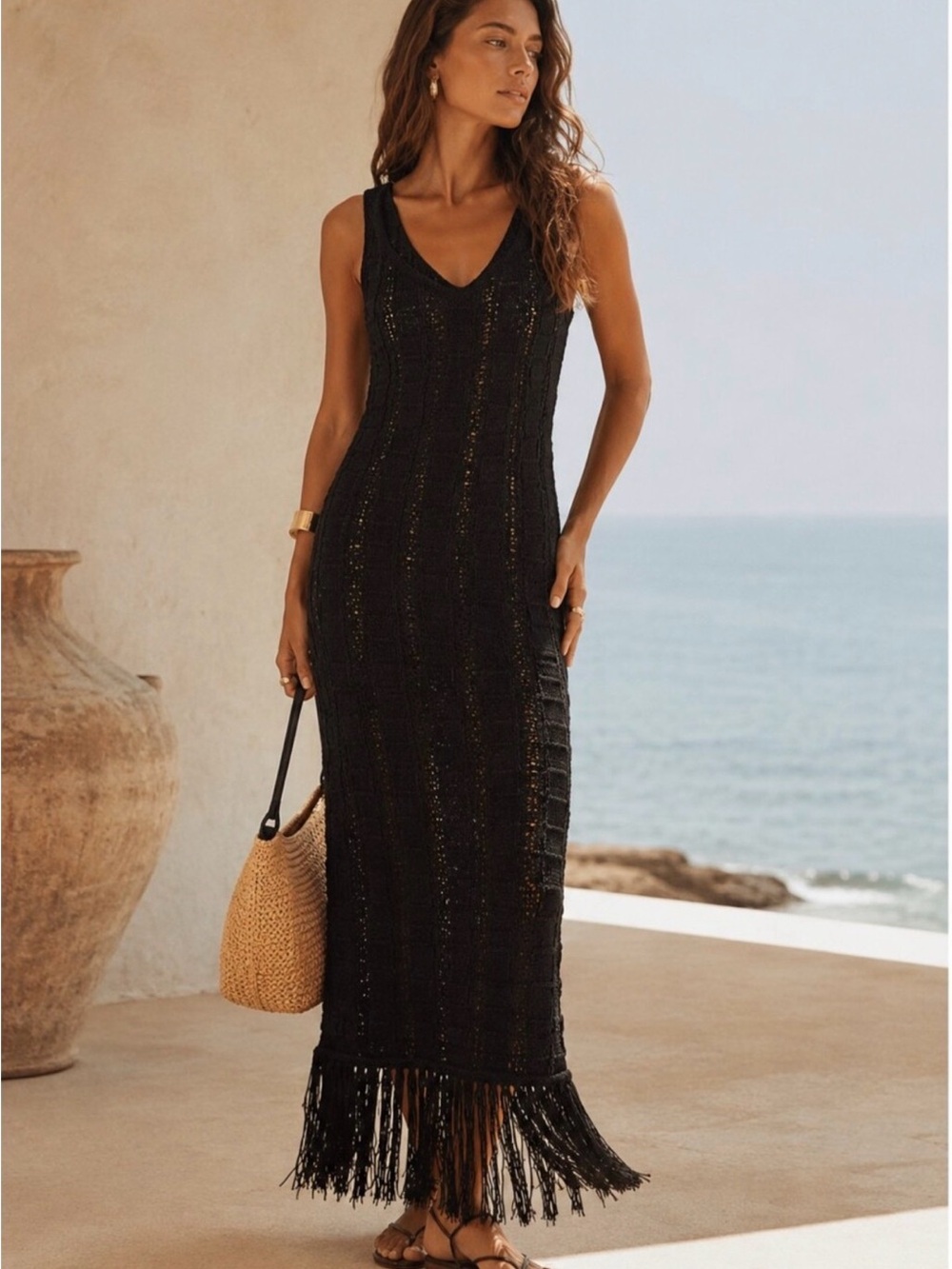 J Crew Crochet Fringe Maxi Dress
NWT Black Coastal Minimalist
Resort Size Small